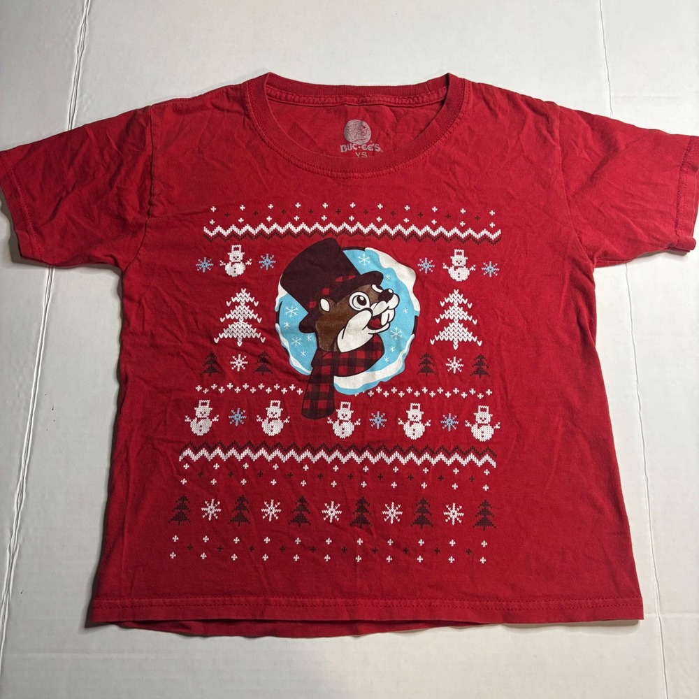 Buc-ee's Kids Red Christmas T-Shirt Worth Melting For Beaver Youth Small YS